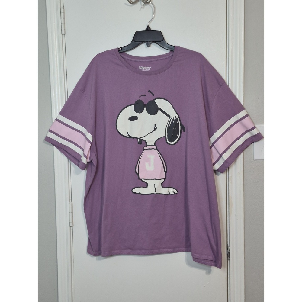 Peanuts Snoopy Graphic Tee Women 2X Purple Pink Varsity Shirt Cartoon Nostalgia - Picture 3 of 7